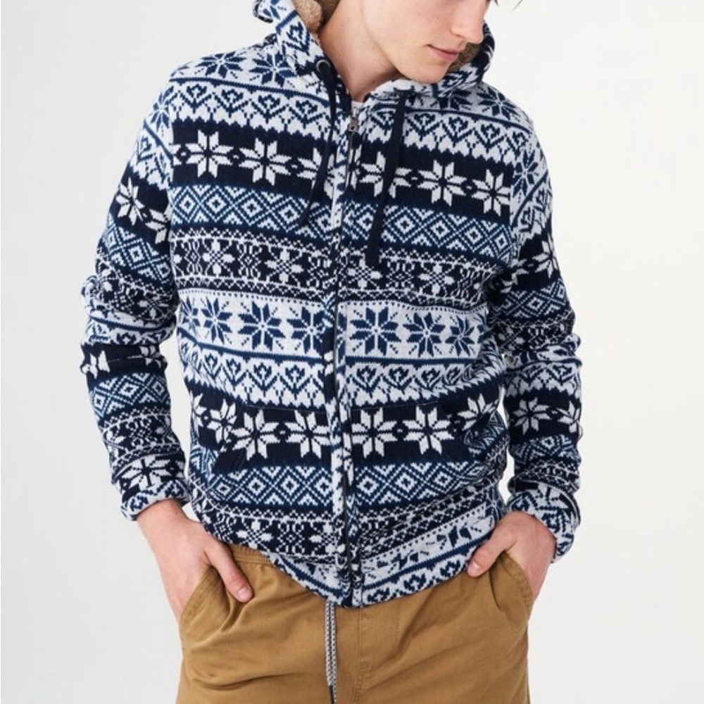 Aéropostale Sherpa Lined Fair Isle Zip Hoodie Jacket – Size M - Picture 2 of 15